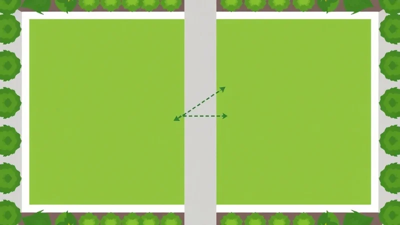 Schéma illustrant un jardin avec corridor étroit reliant deux zones de tonte — largeurs minimales selon la technologie
