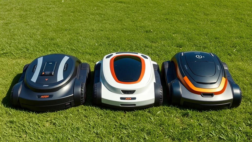 Comparatif robot tondeuse Kress RTKn, Husqvarna Automower EPOS et Mammotion LUBA AWD côte à côte