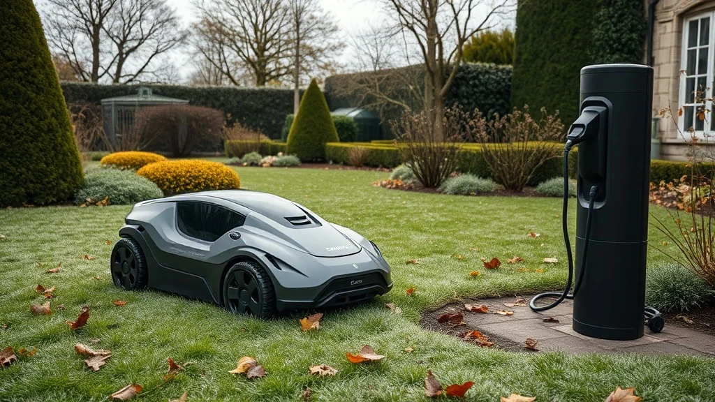 GPS tracker discret positionné sous le châssis d'un robot tondeuse sur gazon