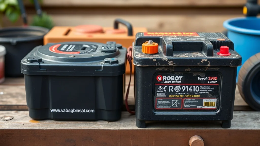 Ancienne et nouvelle batterie de robot tondeuse côte à côte