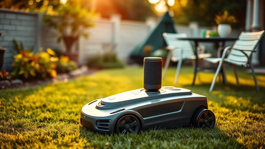Robot tondeuse connecté à un assistant vocal domotique