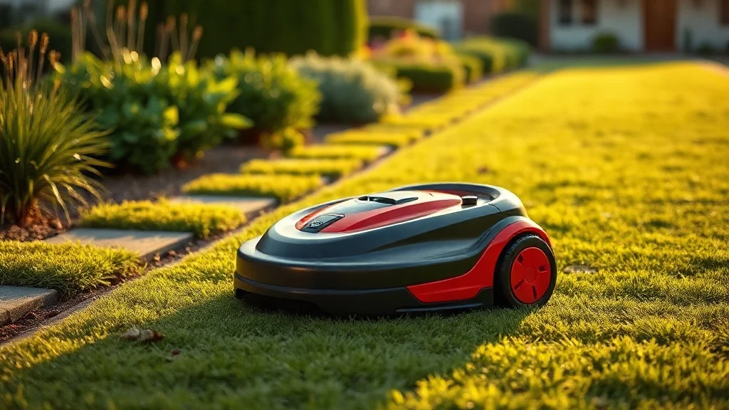 Robot tondeuse Einhell Freelexo dans un jardin