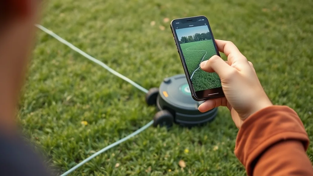 Personne utilisant son smartphone pour localiser une coupure dans le fil de périmètre