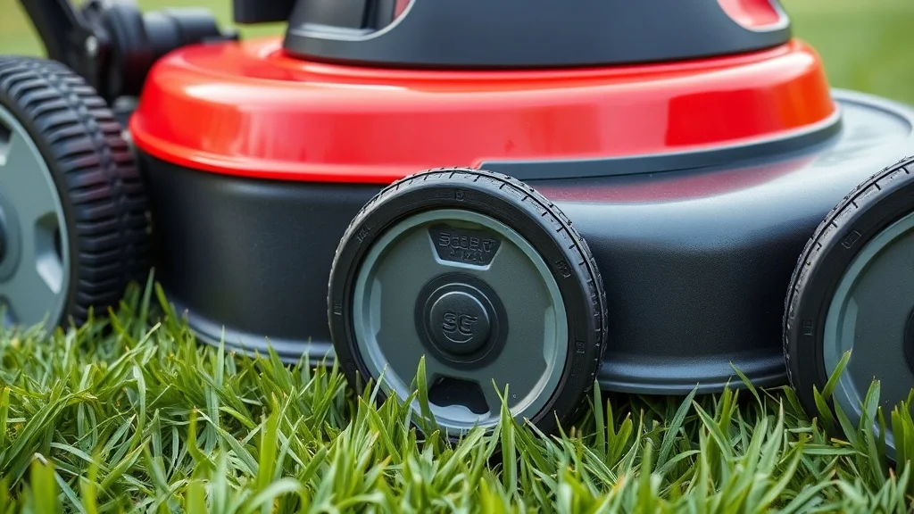 Mécanisme de réglage de hauteur de coupe d'un robot tondeuse en gros plan