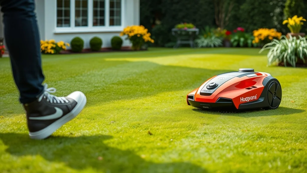 Robot tondeuse Husqvarna Automower dans un jardin soigné