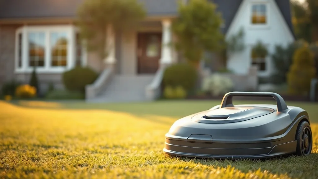 Robot tondeuse en location dans un jardin résidentiel