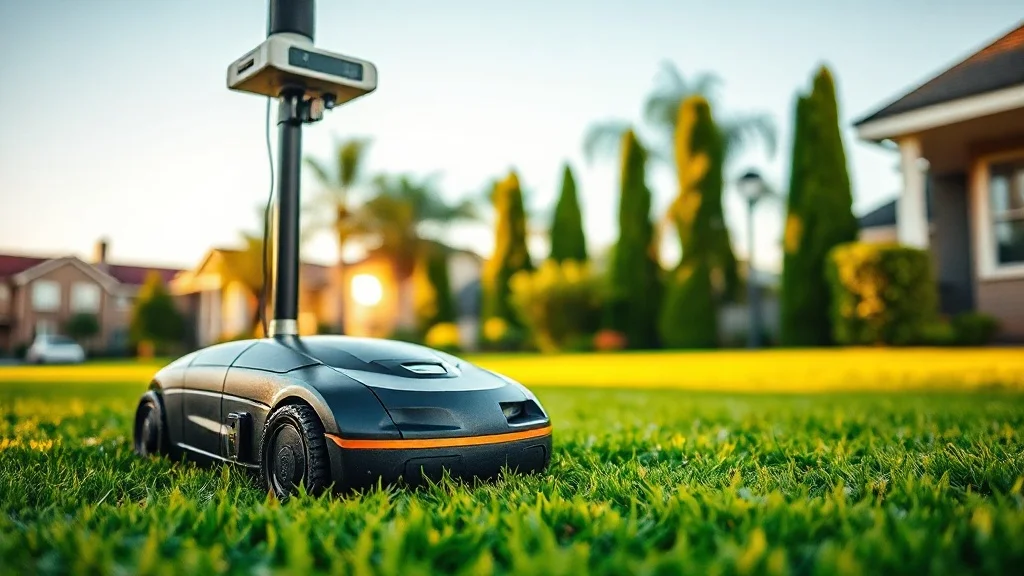 Antenne RTK d'un robot tondeuse sans fil sous un ciel dégagé