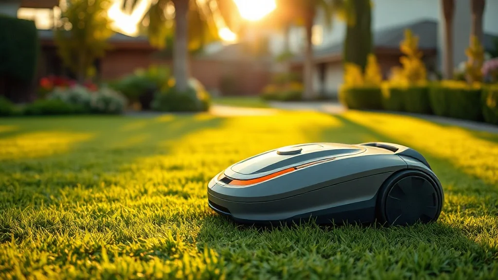 Robot tondeuse Stiga sur une pelouse résidentielle soignée