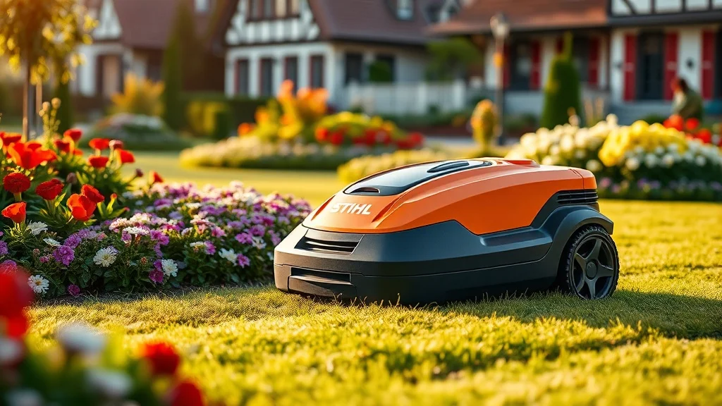Robot tondeuse Stihl iMOW sur une pelouse entretenue