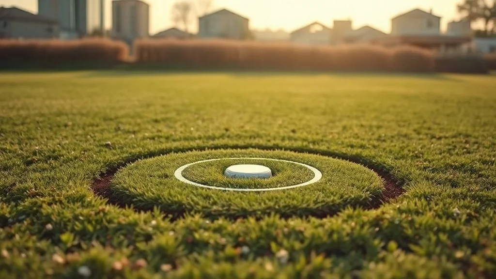 Robot tondeuse laissant des traces circulaires et erratiques sur une pelouse verte